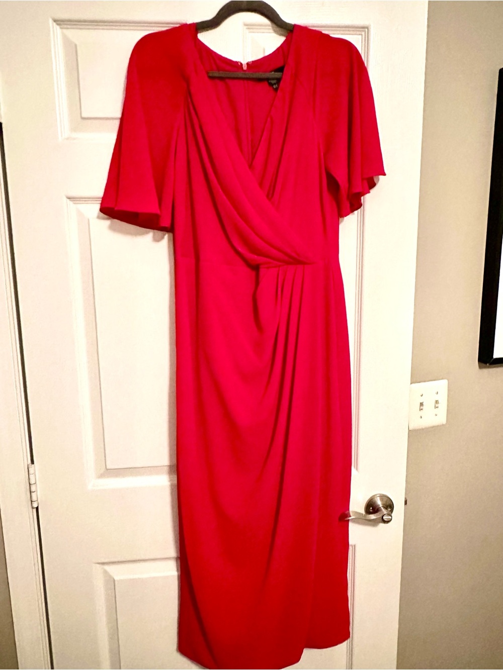 Red Draped Midi Dress - Classic Wrap Style